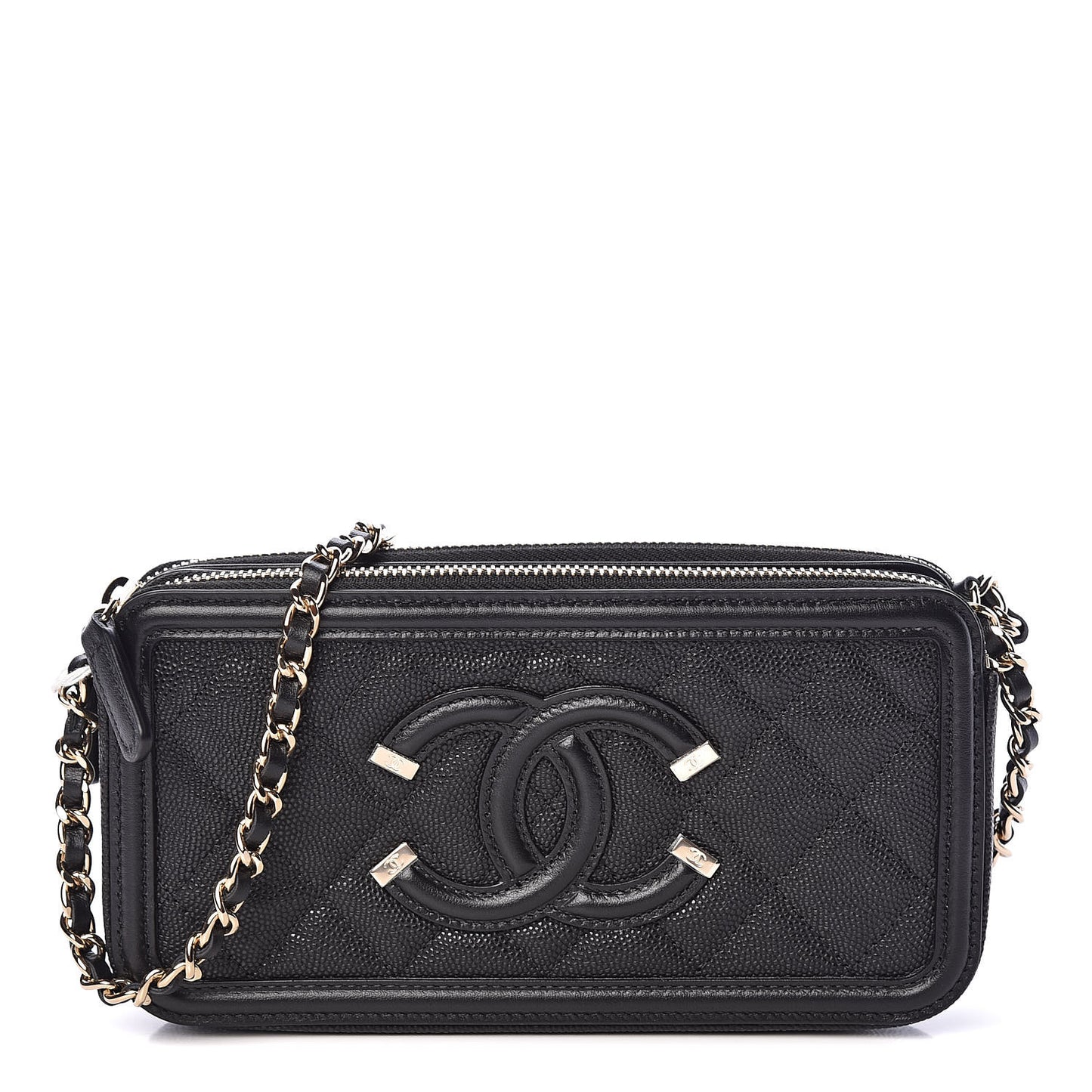Caviar Quilted CC Filigree Clutch With Chain Black