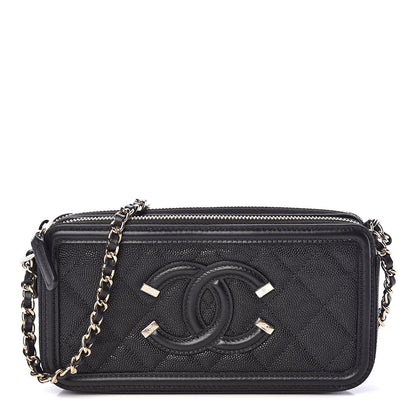 Chanel Caviar Quilted CC Filigree Clutch With Chain Black 1 of 14