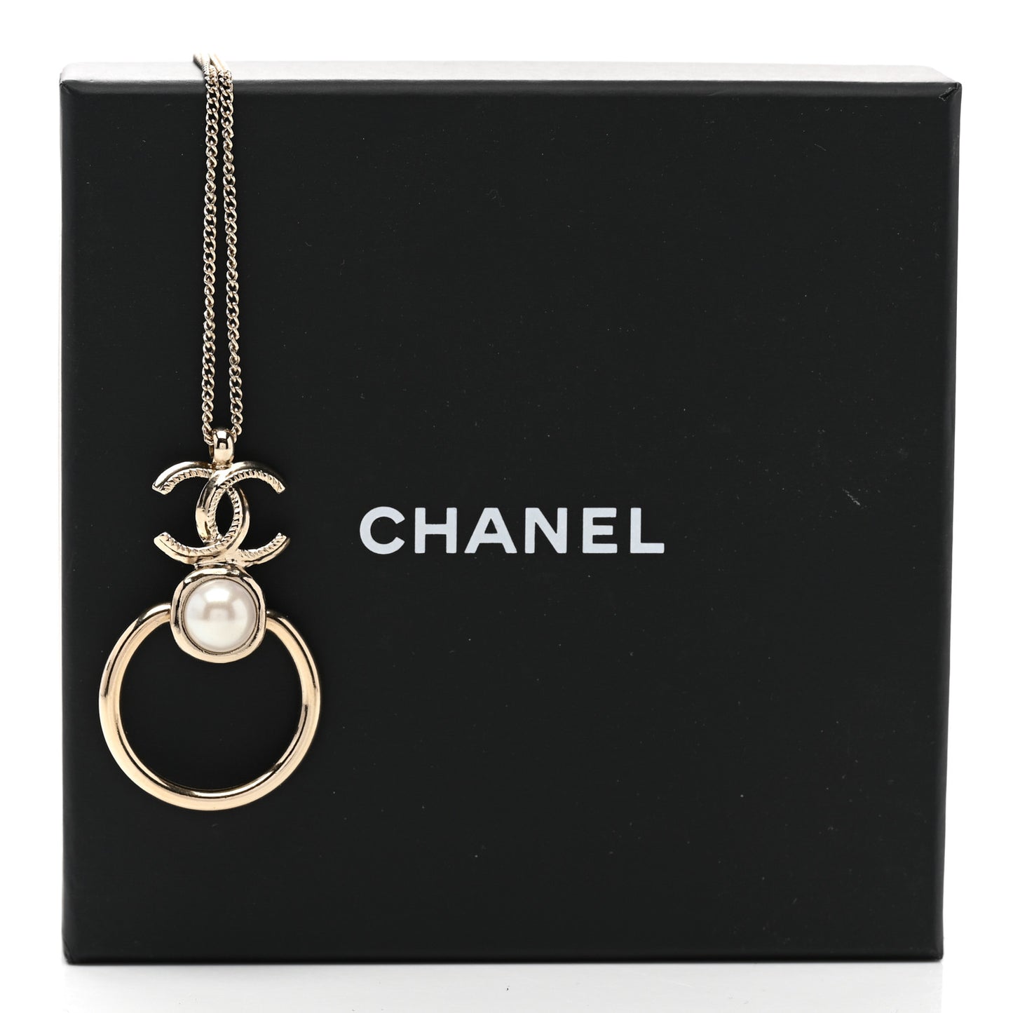 Metal Pearl CC Hoop Drop Pendant Necklace Gold