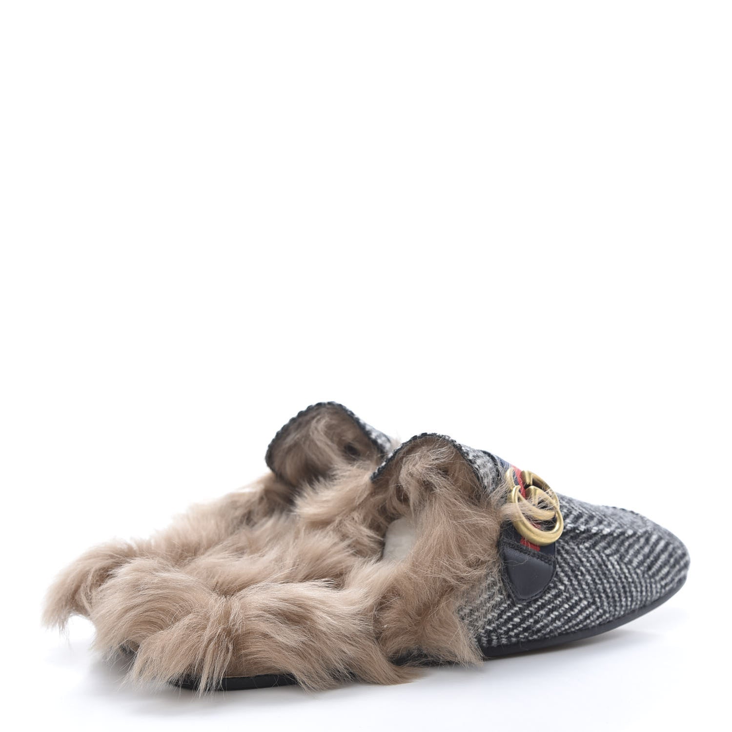 Gucci Herringbone Fur Web GG Mens Princetown Slippers 8 Black White 4 of 8