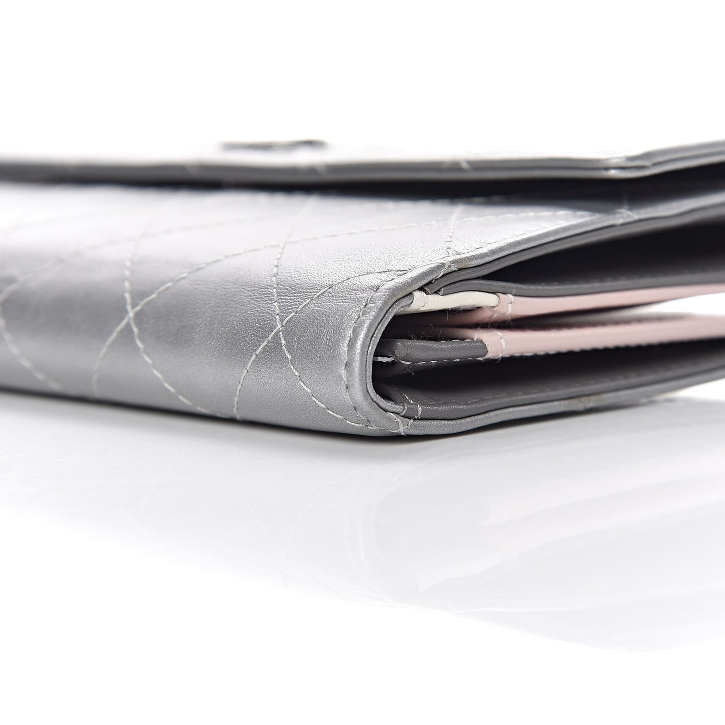Aged Metallic Calfskin Large Palette Flap Wallet Silver