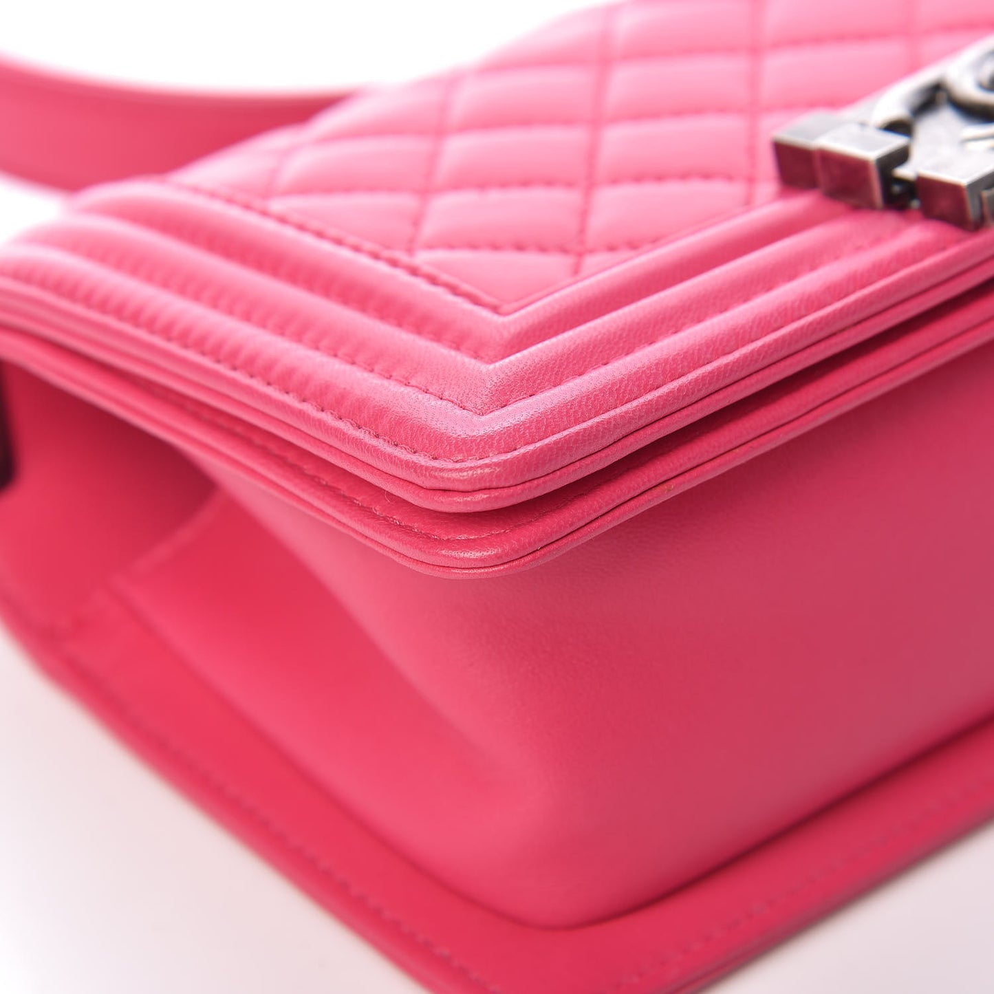 Lambskin Quilted Small Boy Flap Dark Pink