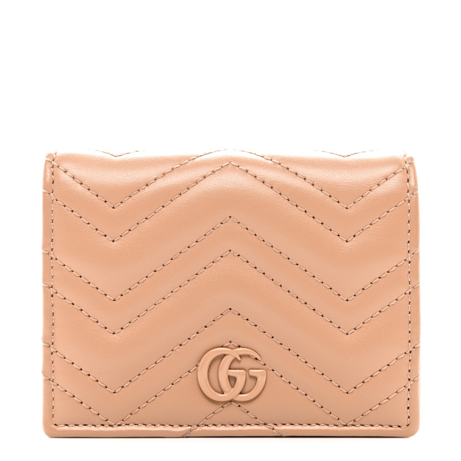 Gucci Calfskin Matelasse Monochrome GG Marmont Card Case Wallet Camelia 1 of 7