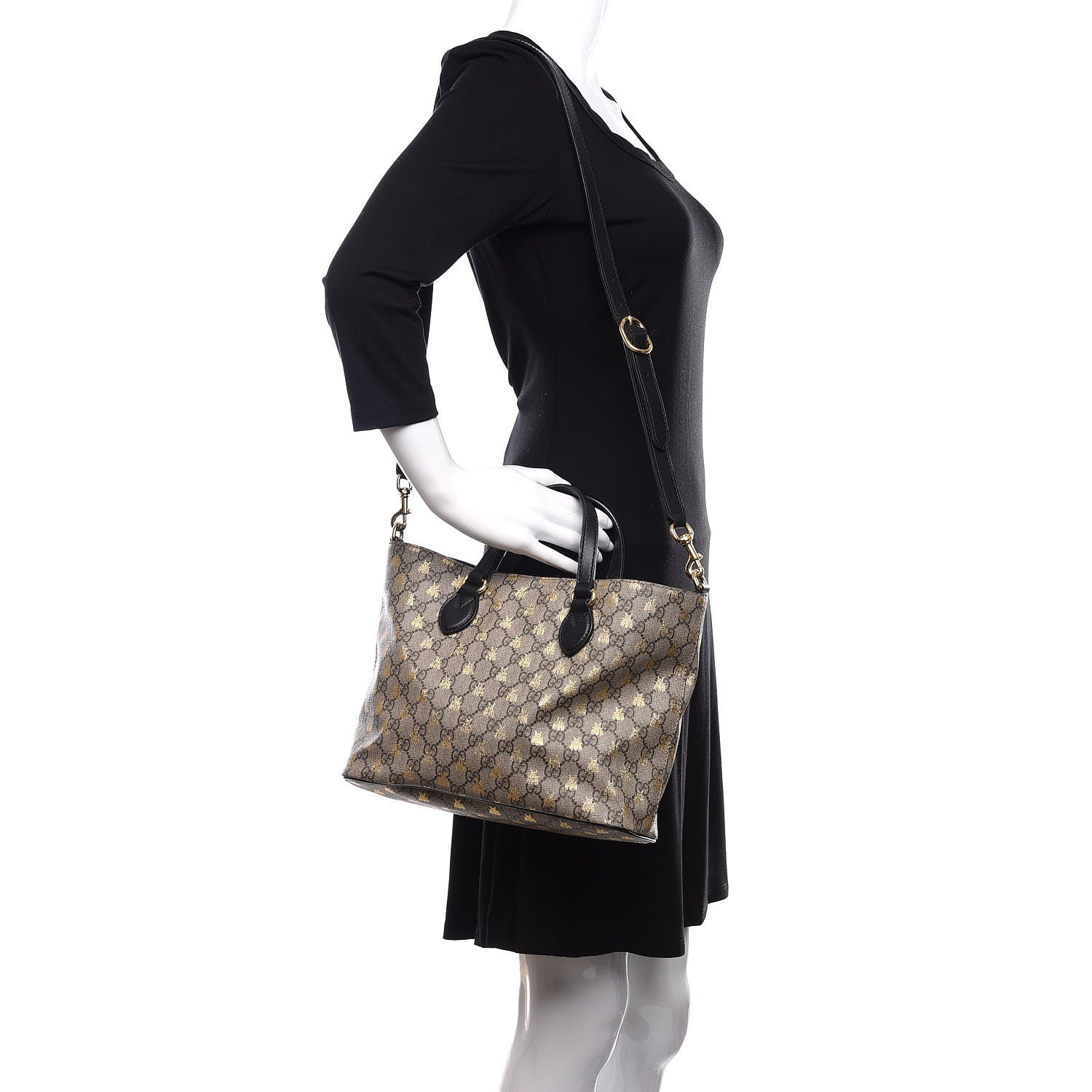 Gucci Soft GG Supreme Monogram Bees Small Crossbody Tote Beige Oro Black 2 of 10