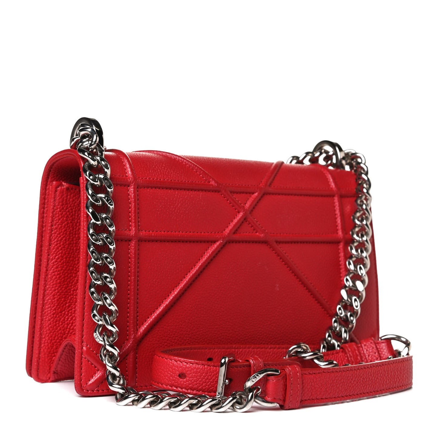 Grained Calfskin Small Diorama Flap Bag Red