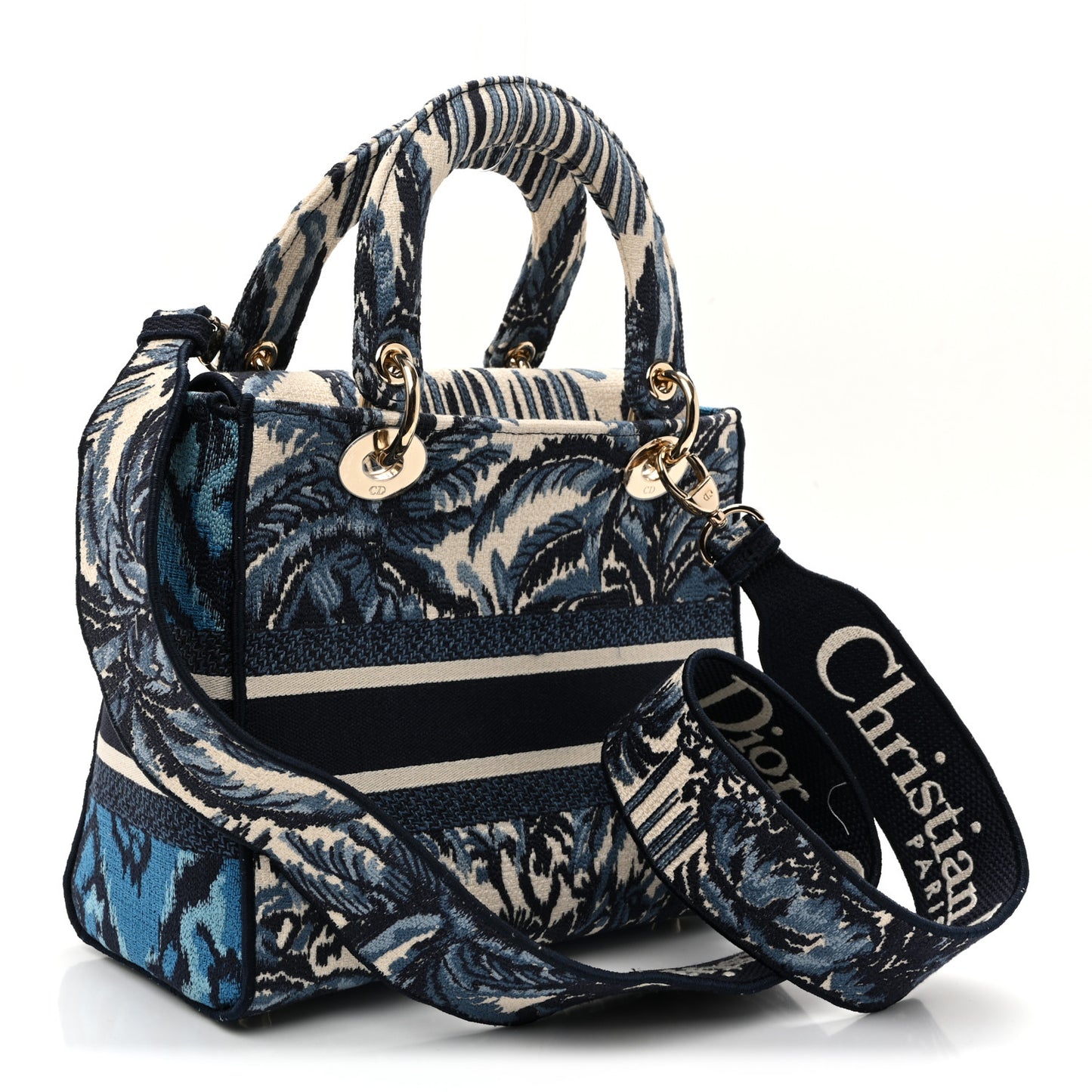 Canvas Embroidered Palm Tree Toile De Jouy Medium Lady D-Lite Blue