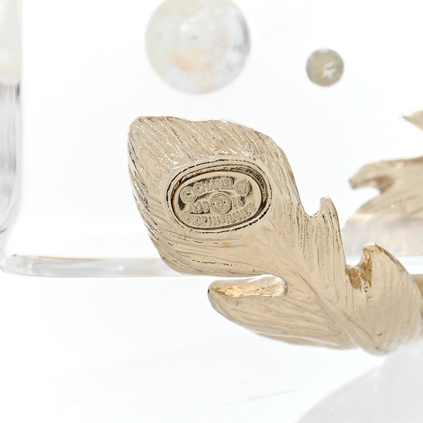 Pearl Resin Crystal CC No 5 Perfume Bottle Brooch Gold