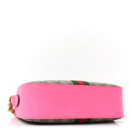 Gucci GG Supreme Monogram Textured Dollar Calfskin Web Ophidia Small Crossbody Bag Beige Ebony Fuchsia 4 of 10