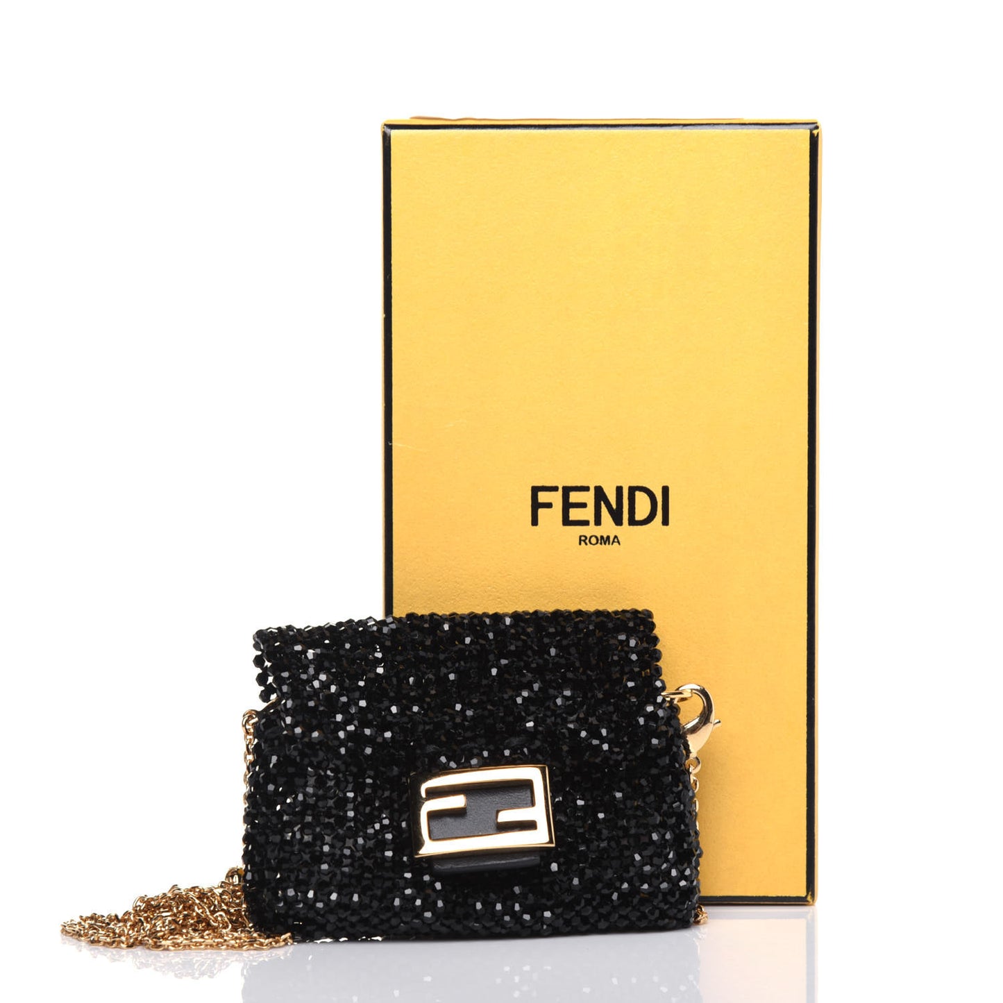 Crystal Vitello King Beaded Mini Pico Baguette Charm Black