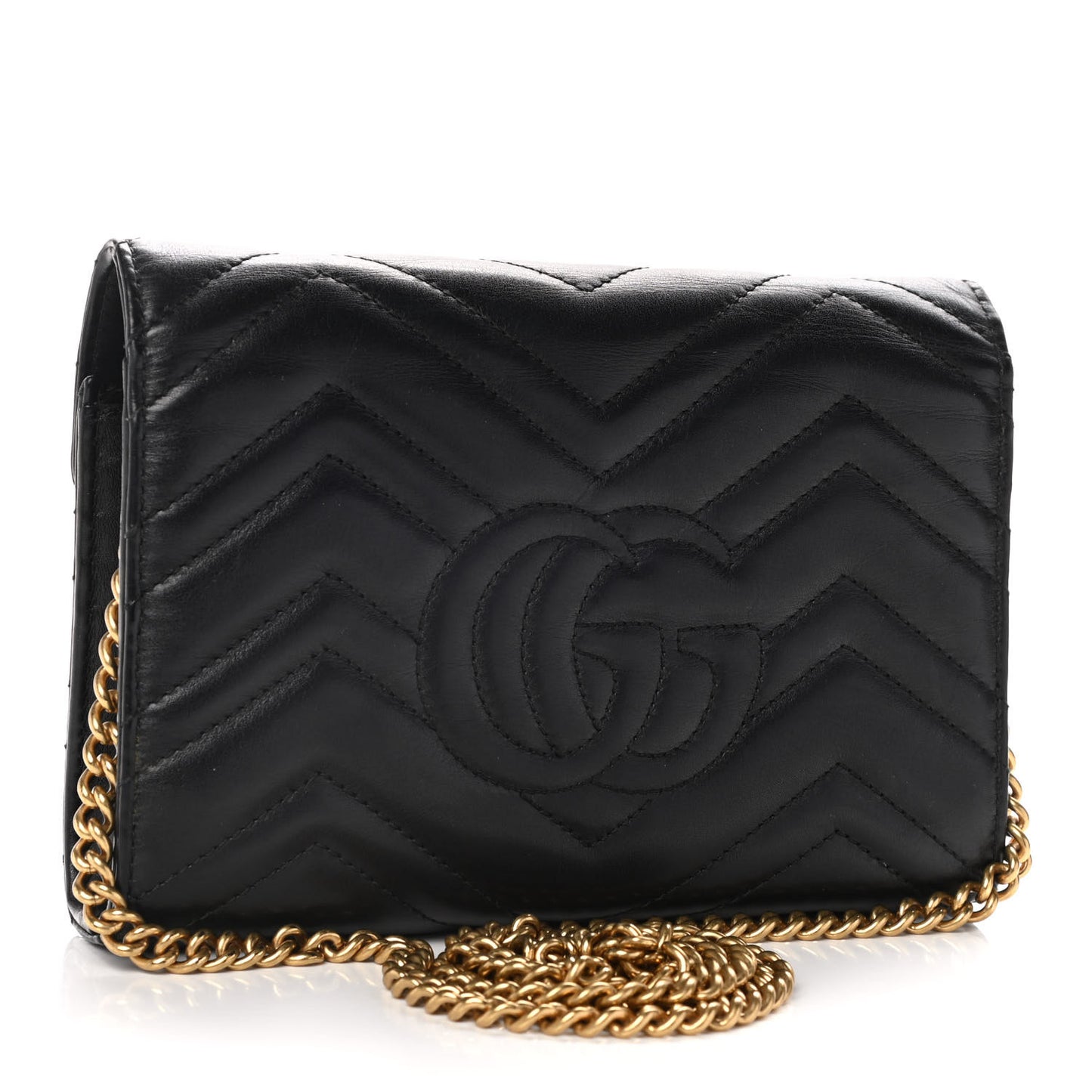 Calfskin Matelasse GG Marmont Chain Wallet Black
