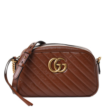 Gucci Glazed Calfskin Matelasse Diagonal Small GG Marmont Chain Shoulder Bag Cuir 1 of 4