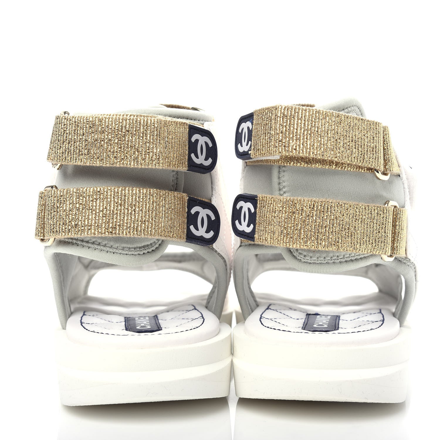 Chanel Goatskin Fabric Gladiator Sandals 37 White Light Grey Navy Blue 7 of 11
