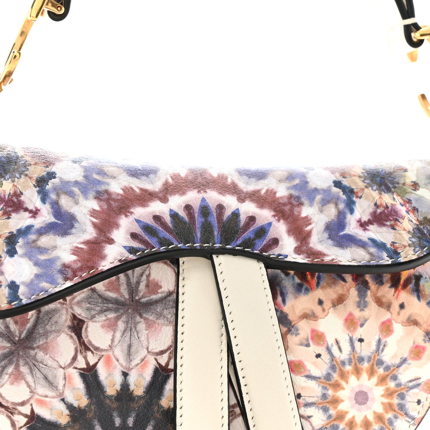 Calfskin Printed KaleiDiorscopic Mini Saddle Bag Latte Multicolor