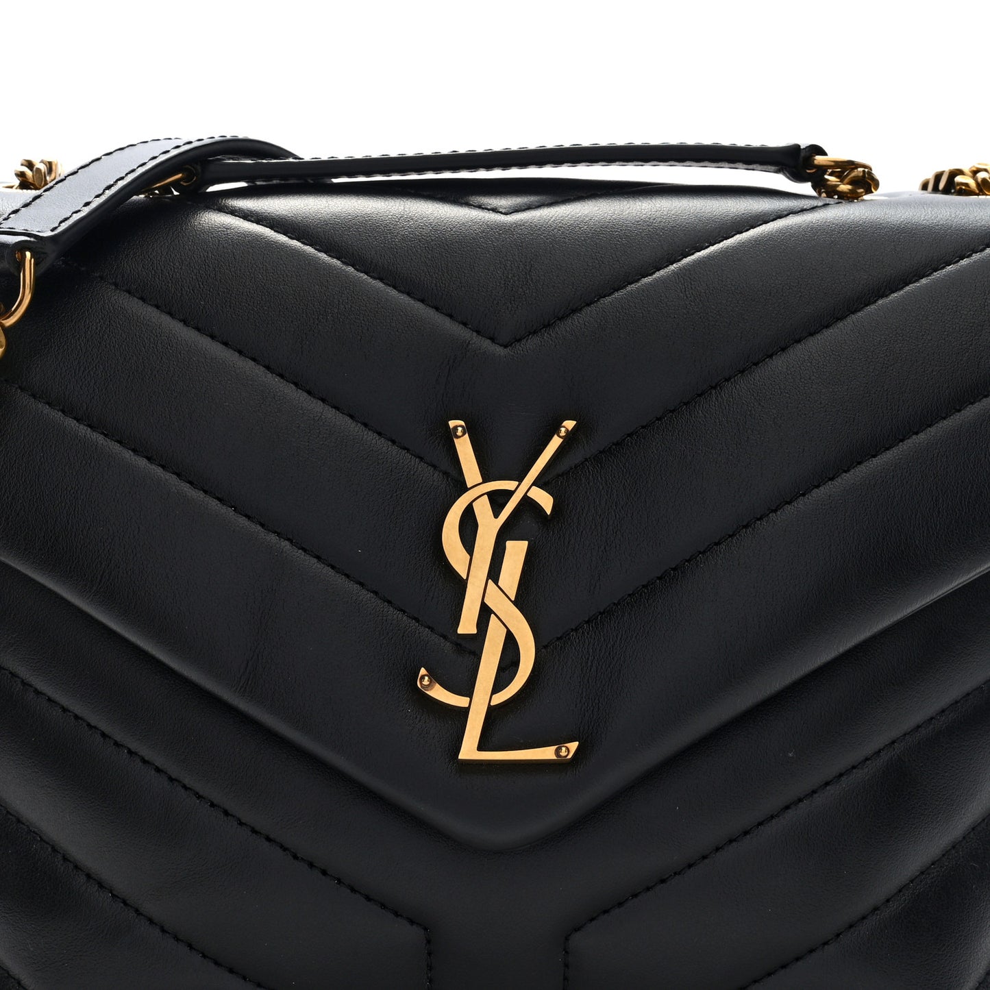 Calfskin Y Quilted Monogram Small Loulou Chain Satchel Black