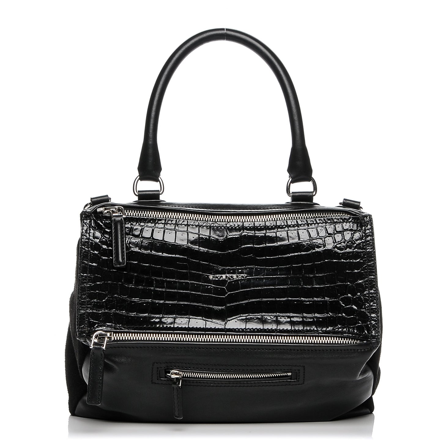 Smooth Calfskin Crocodile Embossed Medium Pandora Black