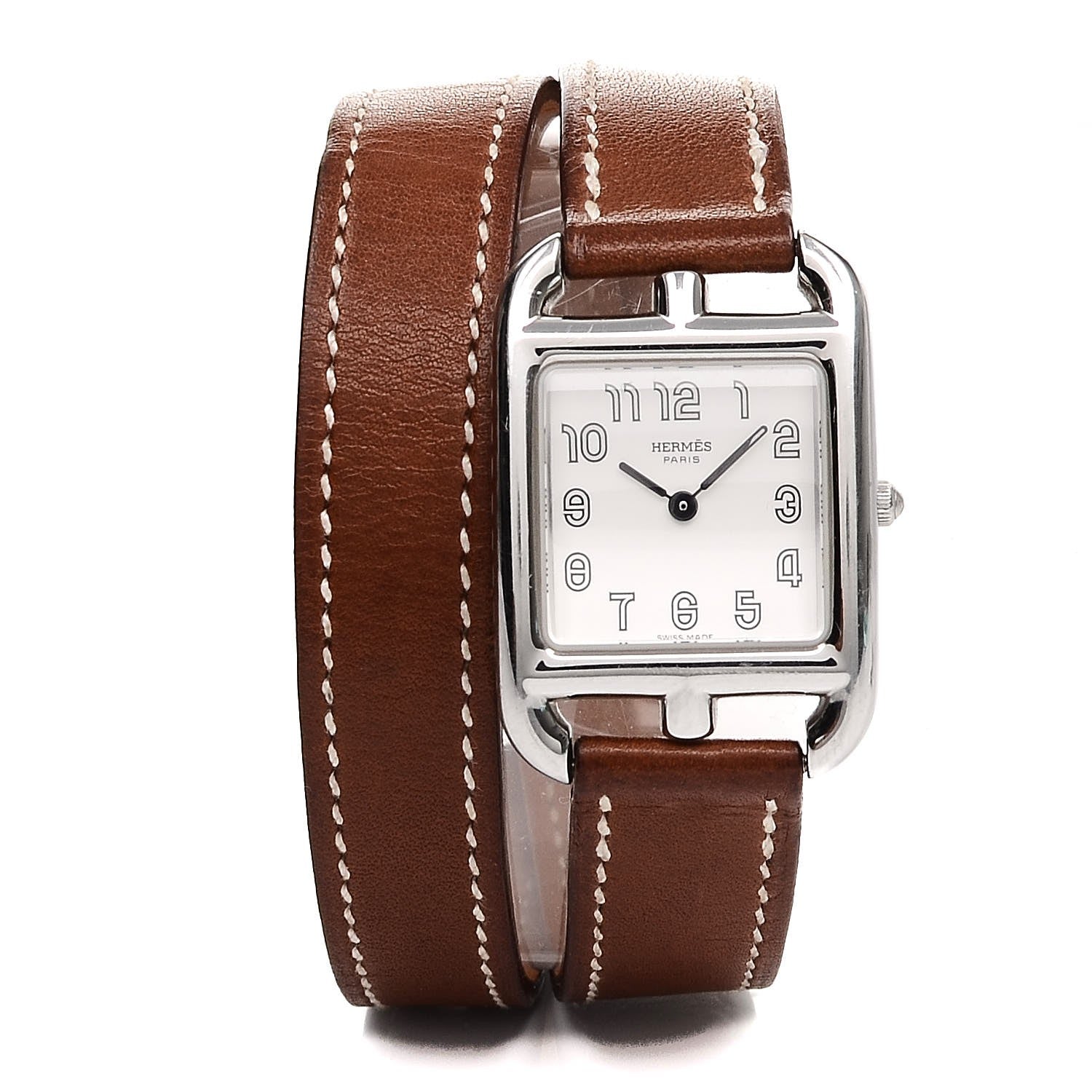 Hermes Stainless Steel Barenia 23mm Cape Cod Double Tour Quartz Watch Fauve 1 of 6