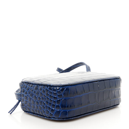 Balenciaga Shiny Calfskin Logo Crocodile Embossed XS Everyday Camera Bag Navy 4 of 11