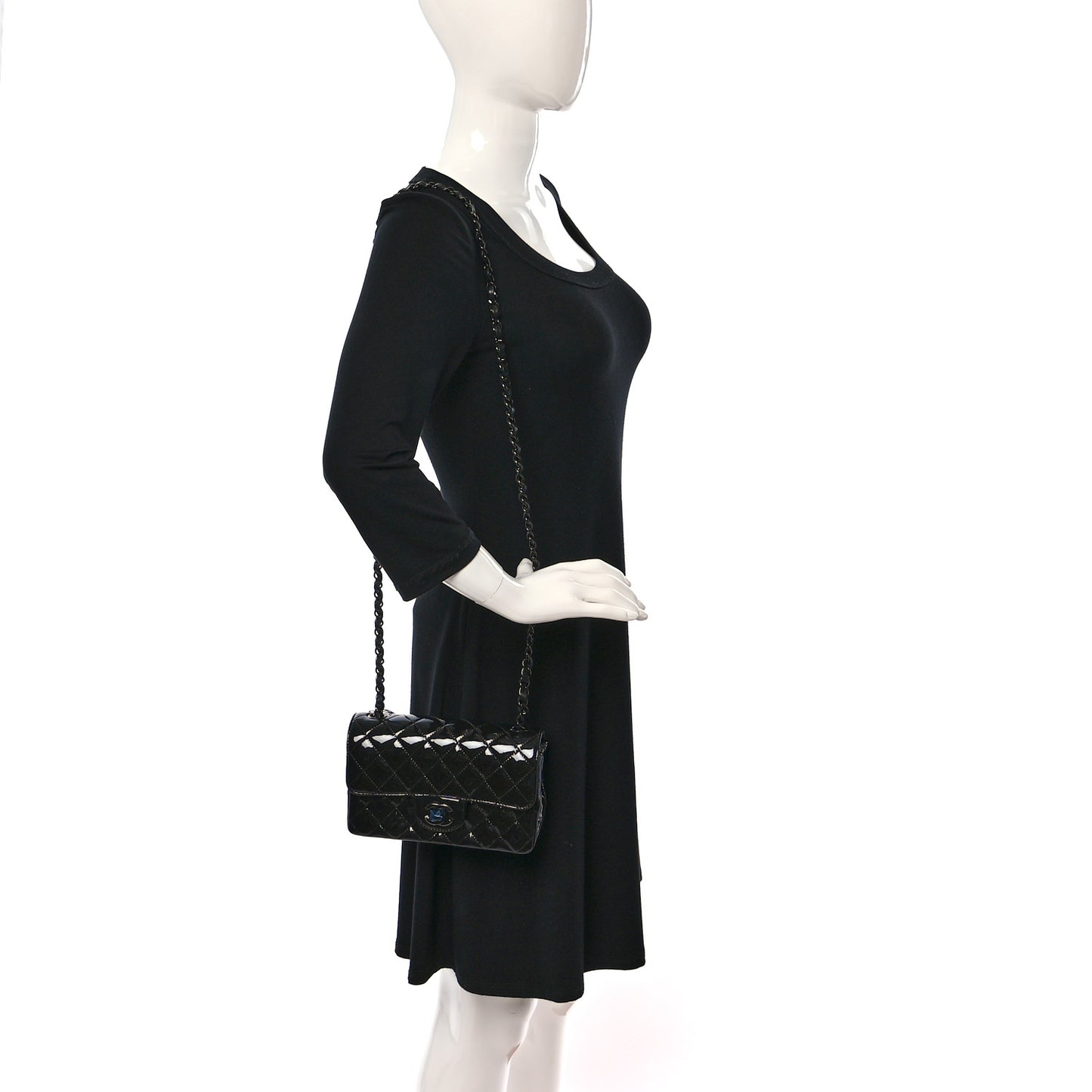 Patent Calfskin Quilted Mini Rectangular Flap So Black