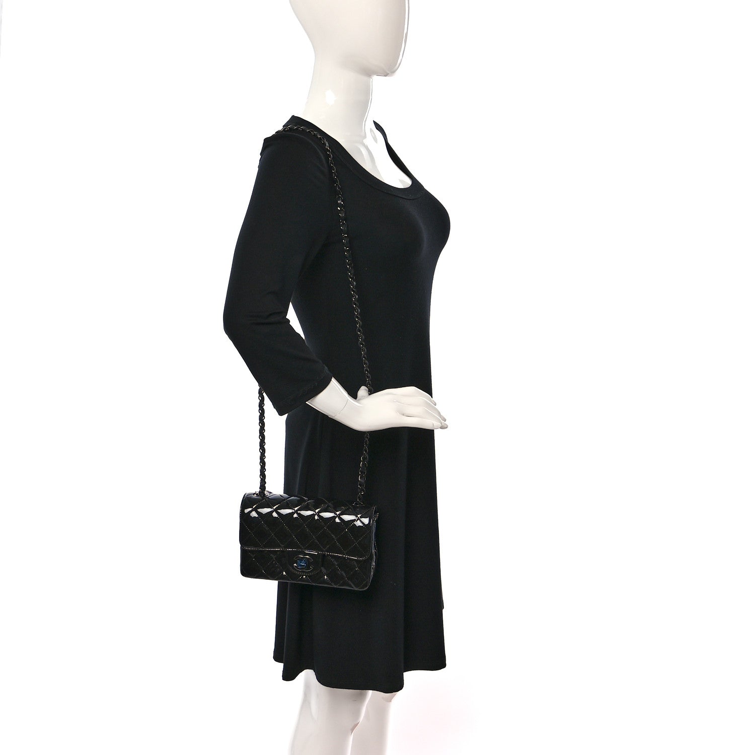 Chanel Patent Calfskin Quilted Mini Rectangular Flap So Black 2 of 9