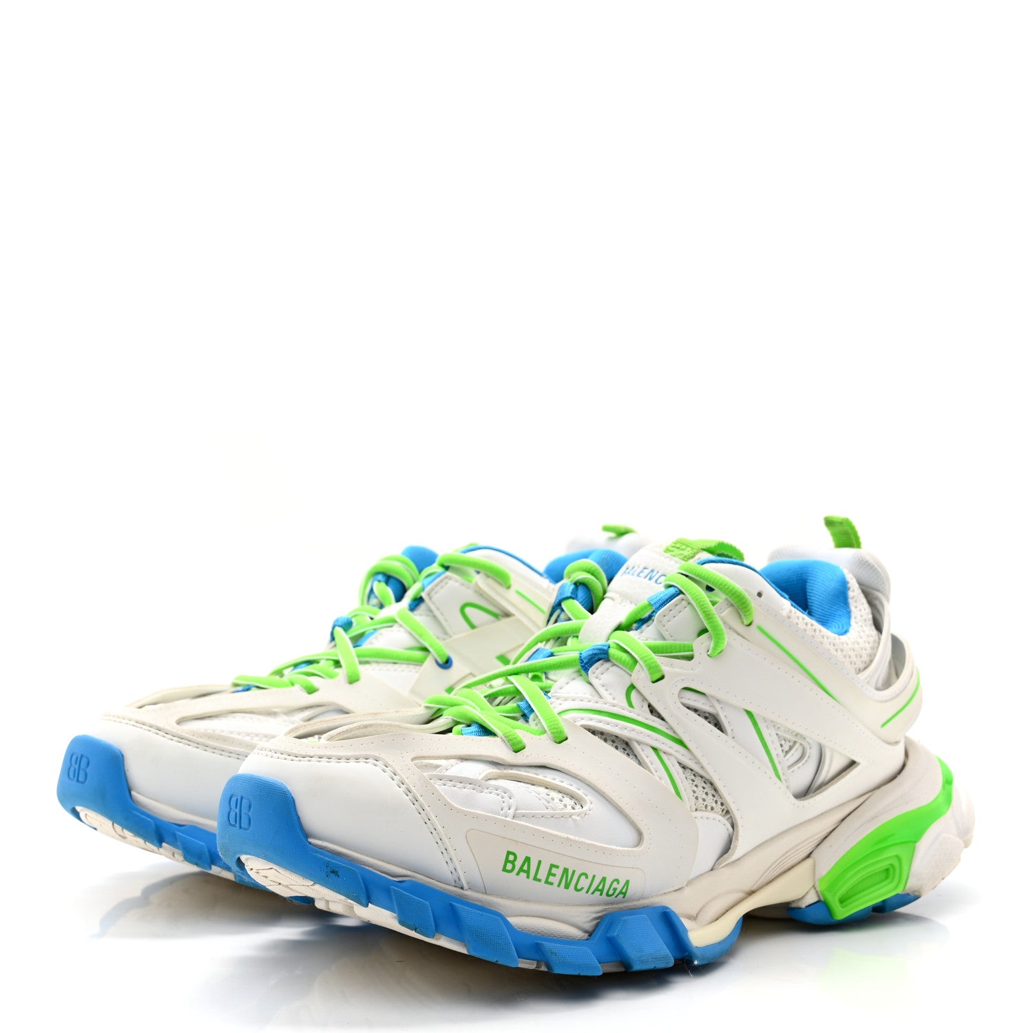 Balenciaga Mesh Nylon Mens Track Sneakers 40 White Green Blue 3 of 12