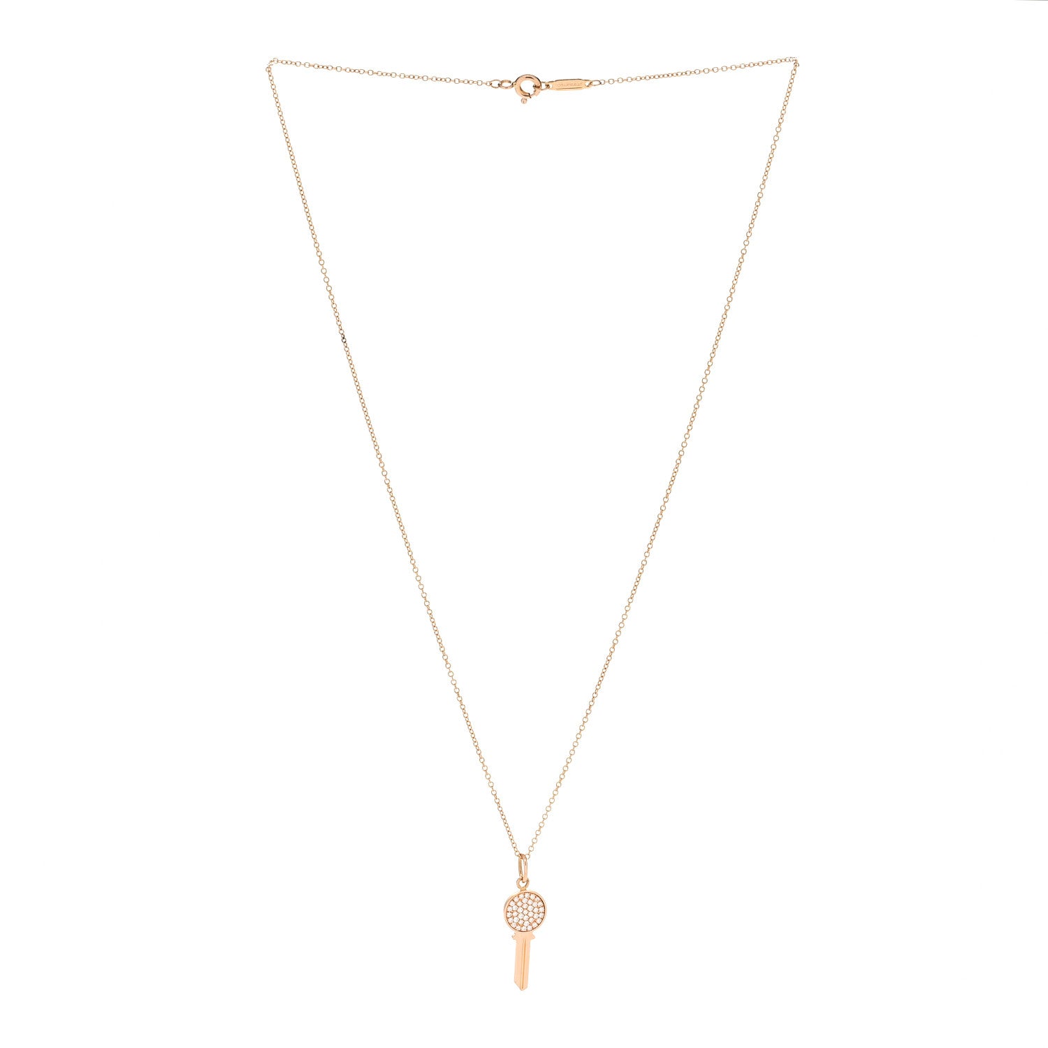 Tiffany 18K Rose Gold Diamond Mini Modern Keys Round Key Pendant Necklace 3 of 6