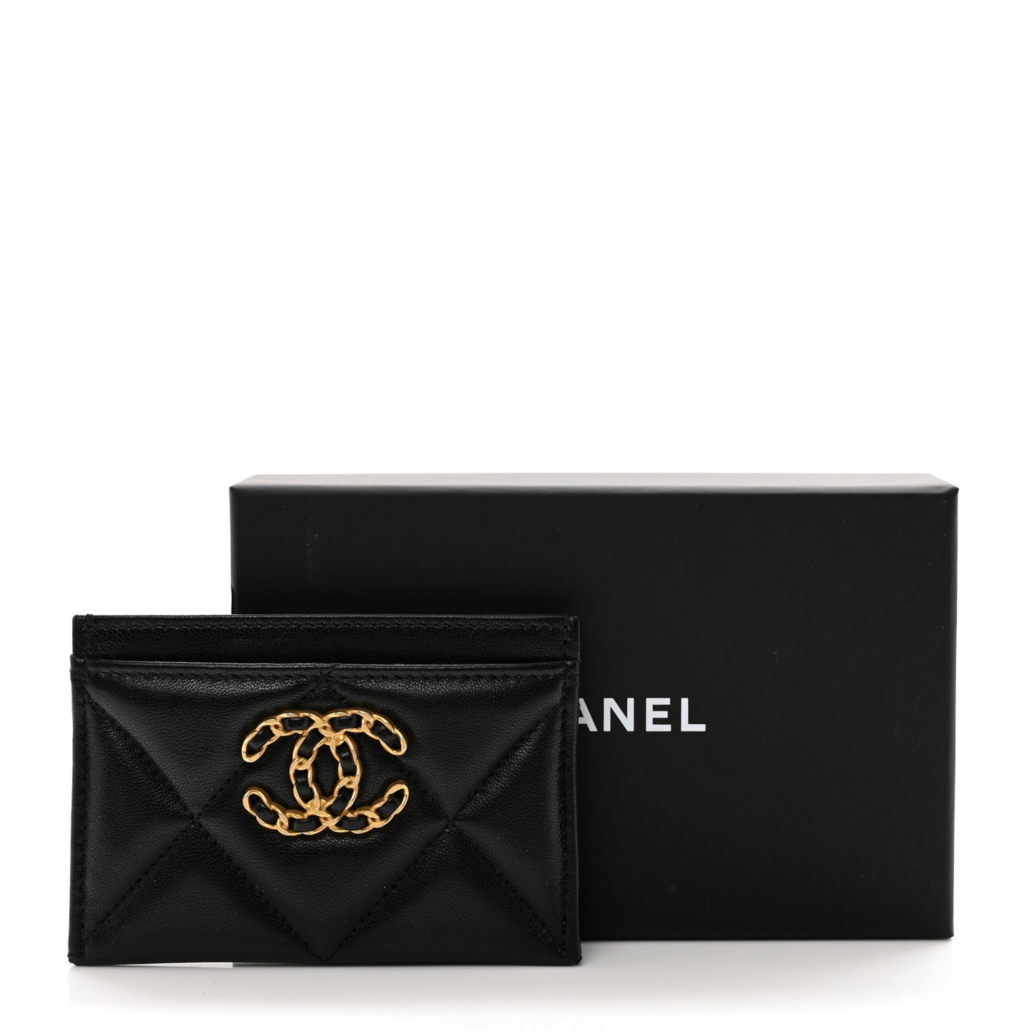 Lambskin Quilted Chanel 19 Card Holder Black