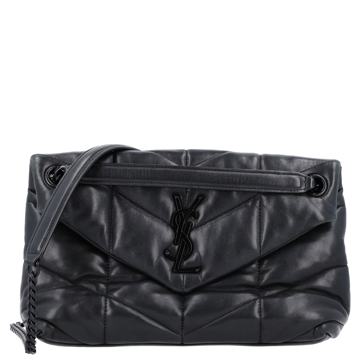Lambskin Quilted Monogram Monochrome Small Loulou Puffer Chain Satchel Black