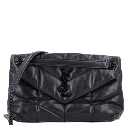Saint Laurent Lambskin Quilted Monogram Monochrome Small Loulou Puffer Chain Satchel Black 1 of 11