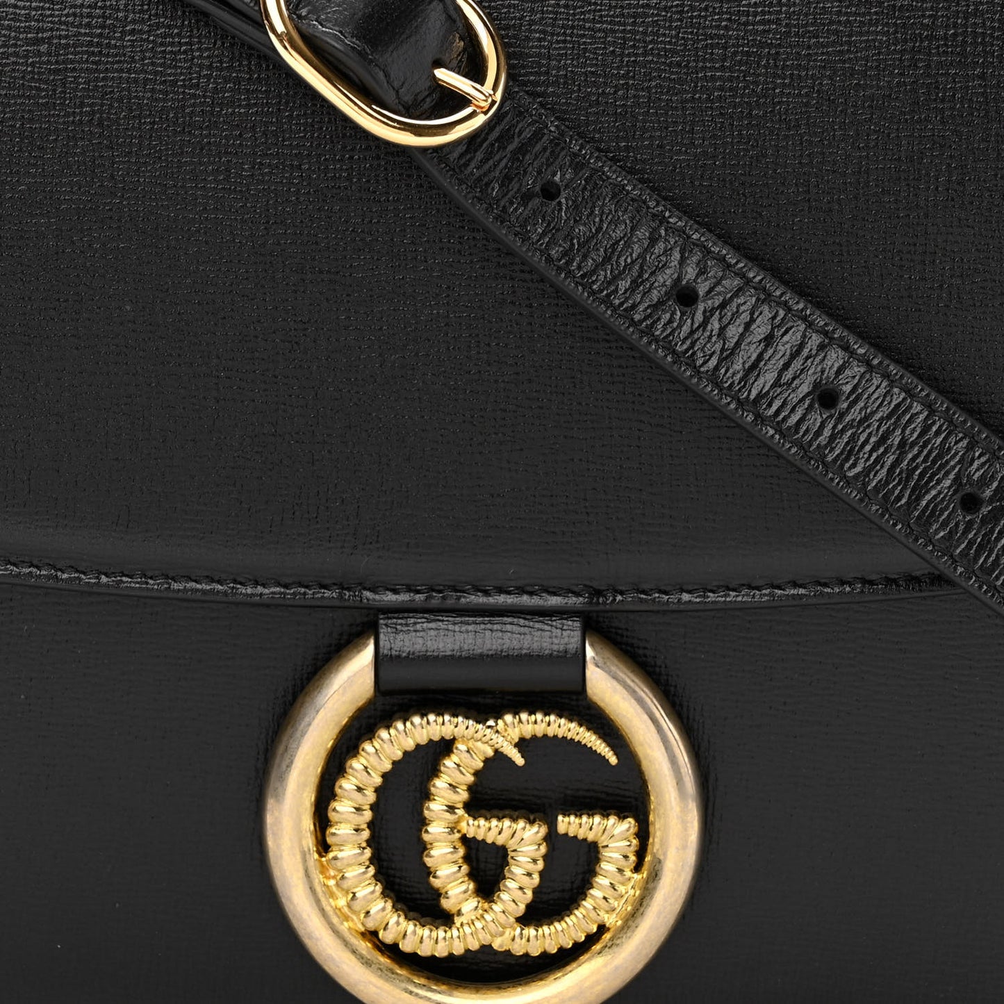 Textured Calfskin Medium Torchon GG Ring Shoulder Bag Black