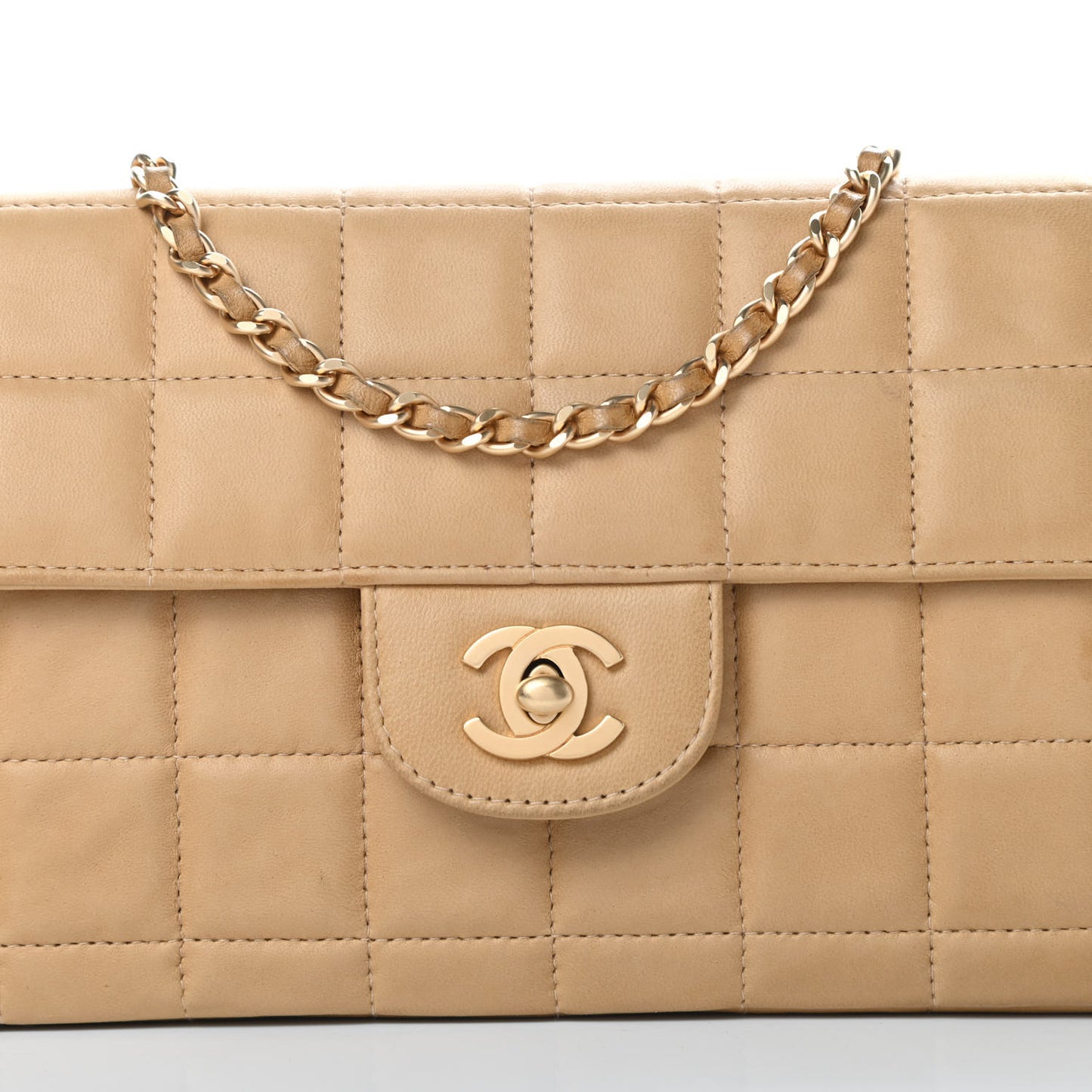 Lambskin East West Chocolate Bar Flap Beige