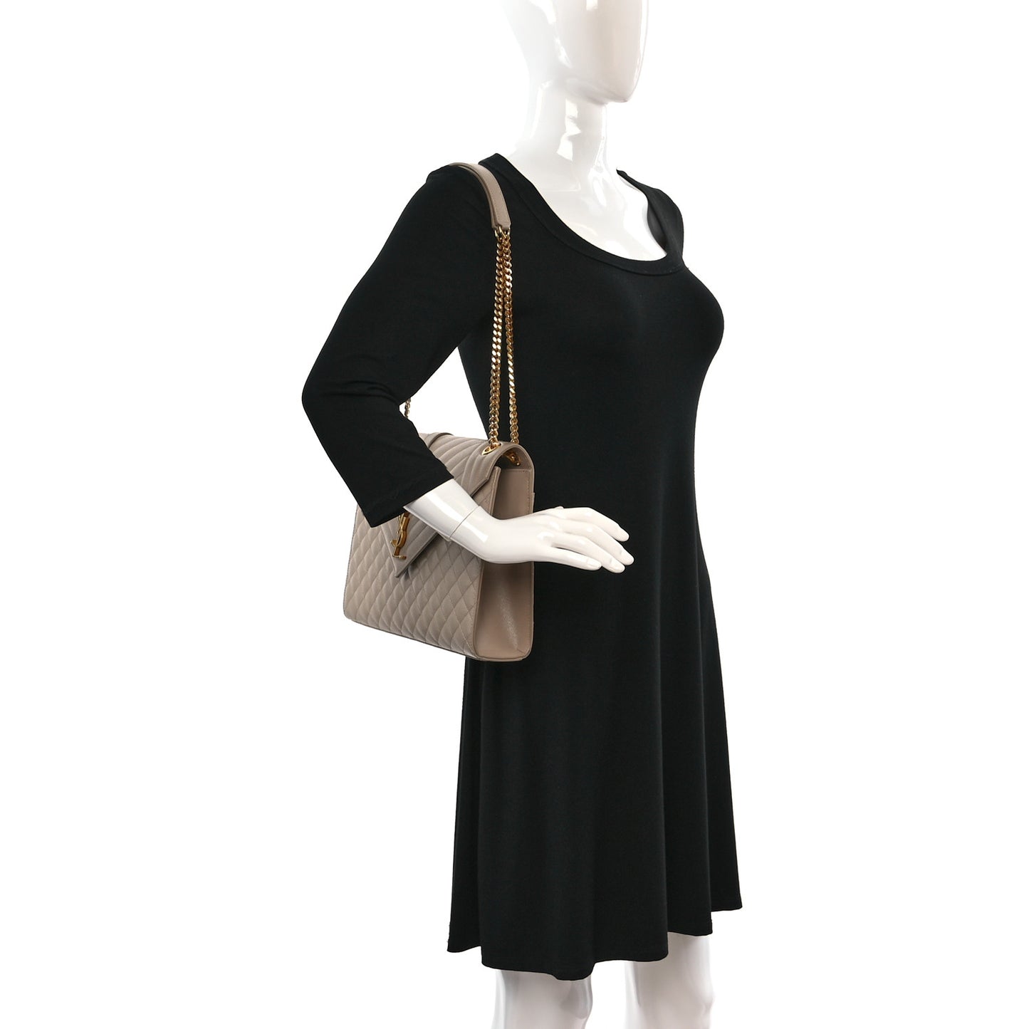 Grain De Poudre Mixed Matelasse Large Triquilt Monogram Satchel Dark Beige