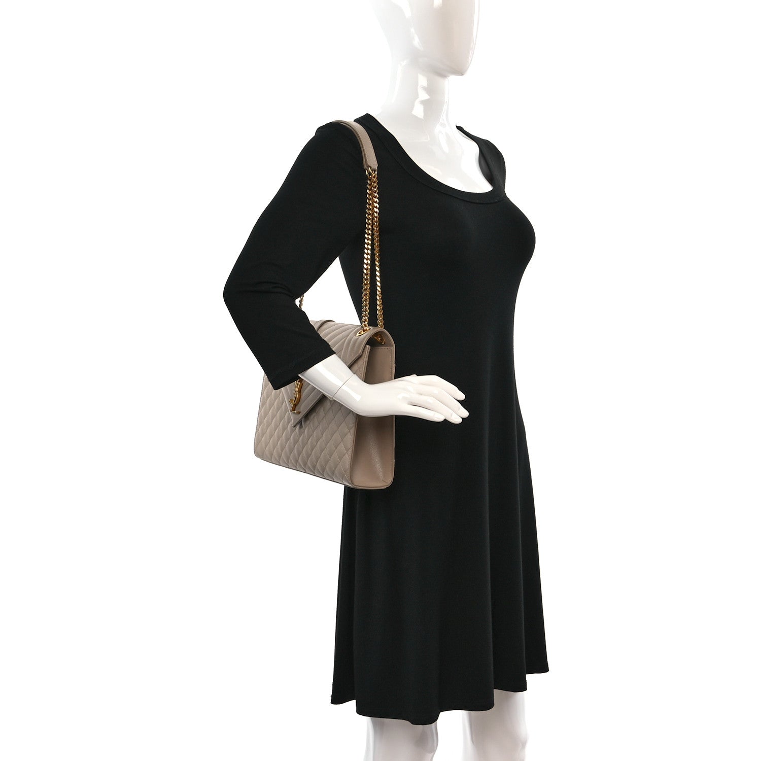 Saint Laurent Grain De Poudre Mixed Matelasse Large Triquilt Monogram Satchel Dark Beige 2 of 9