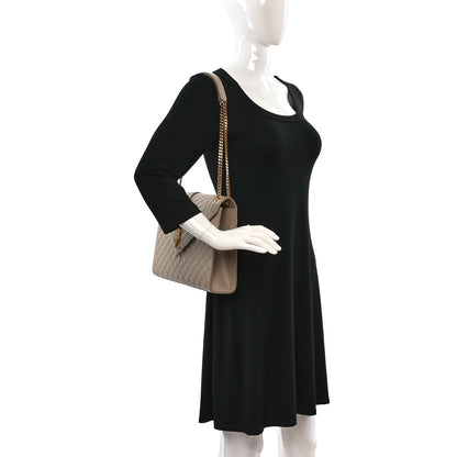 Saint Laurent Grain De Poudre Mixed Matelasse Large Triquilt Monogram Satchel Dark Beige 2 of 9