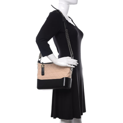 Chanel Aged Calfskin Quilted Medium Gabrielle Hobo Beige Black 2 of 10