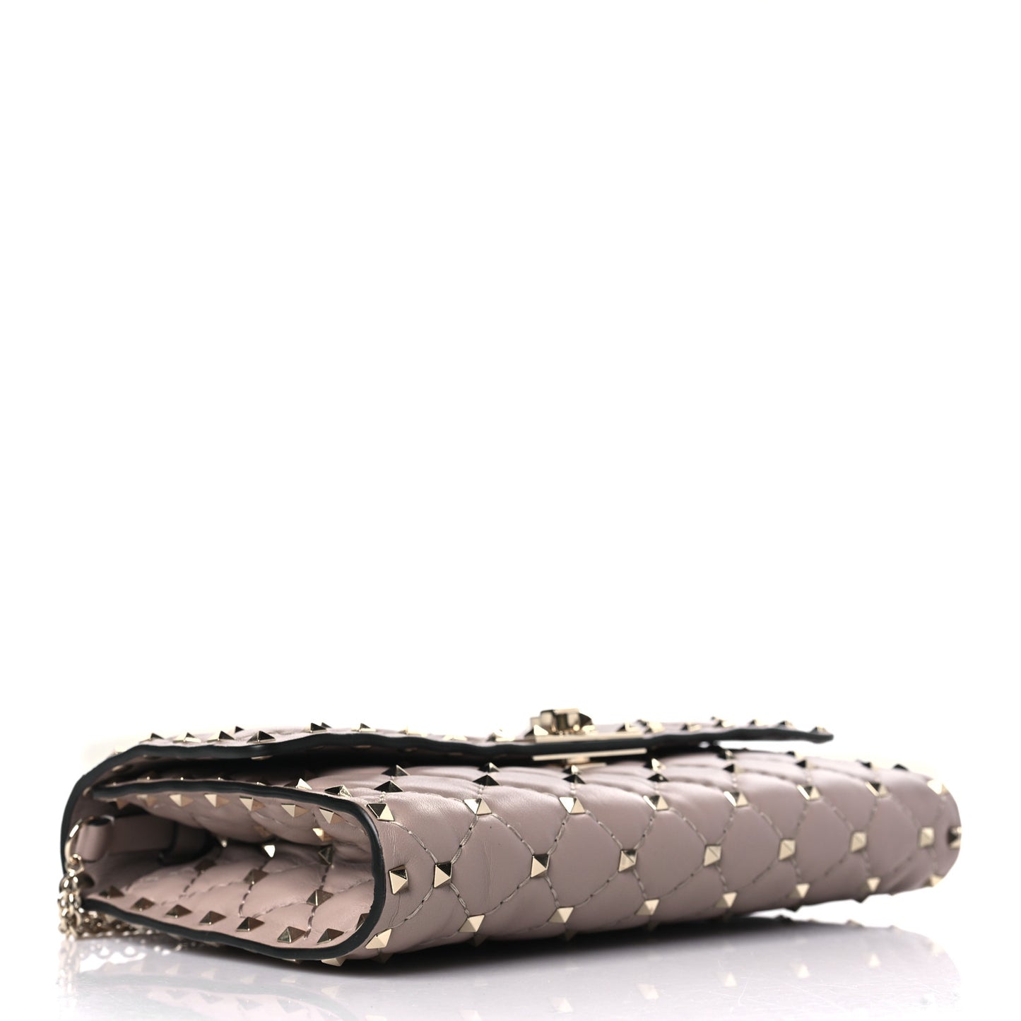 Lambskin Rockstud Spike Wallet on Chain Poudre