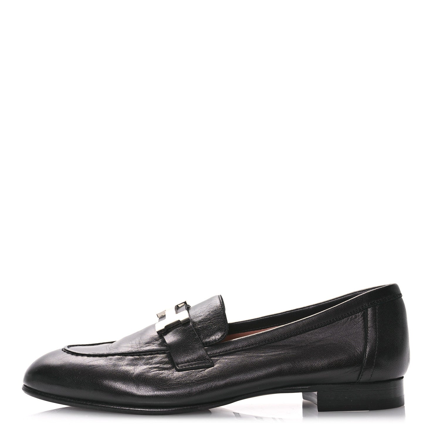 Hermes Goatskin Womens Paris Loafers 38.5 Black 1 of 8
