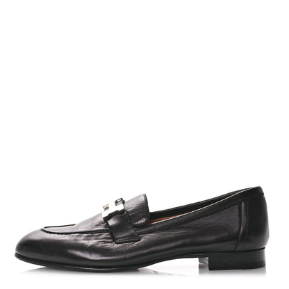 Hermes Goatskin Womens Paris Loafers 38.5 Black 1 of 8