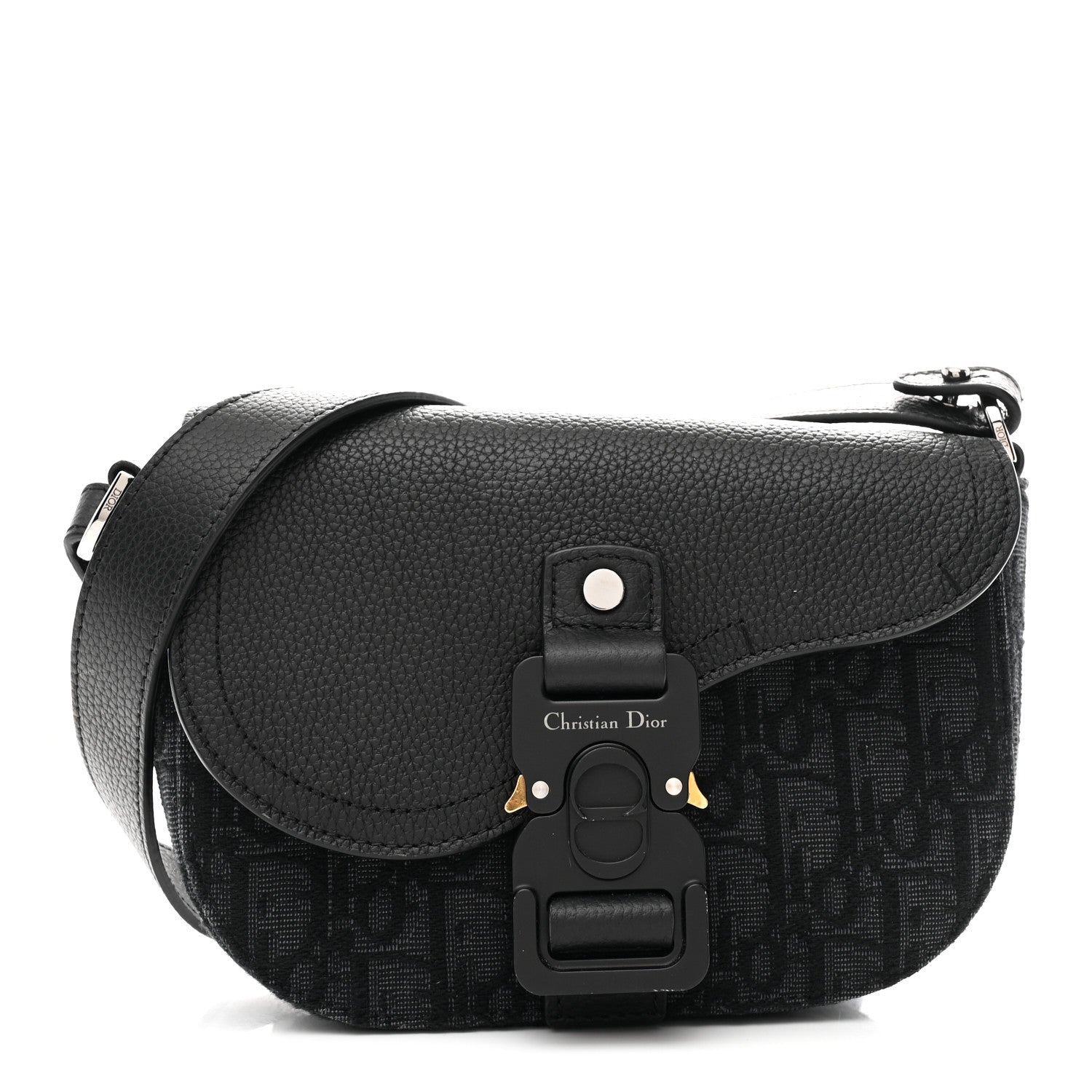 Christian Dior Oblique Jacquard Grained Calfskin Mini Saddle Messenger Bag With Flap Black 1 of 11