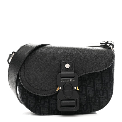 Christian Dior Oblique Jacquard Grained Calfskin Mini Saddle Messenger Bag With Flap Black 1 of 11