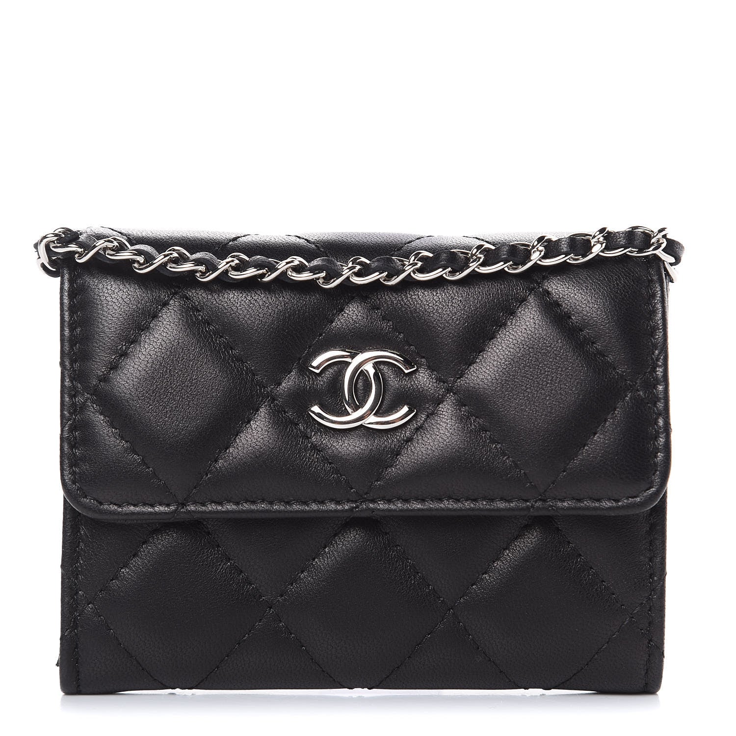 Chanel Lambskin Quilted Card Holder On Chain Black 1 of 9