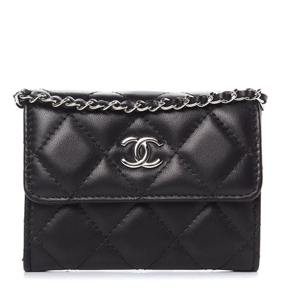Chanel Lambskin Quilted Card Holder On Chain Black 1 of 9