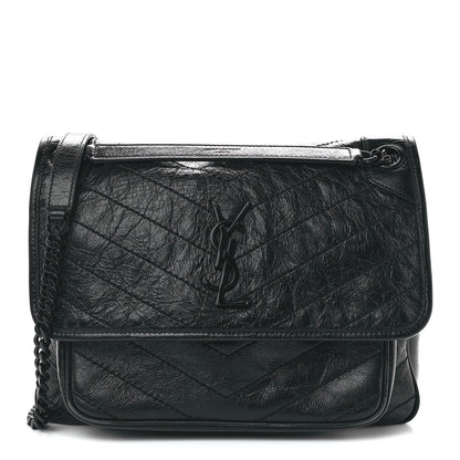 Saint Laurent Crinkled Calfskin Matelasse Monogram Medium Niki Chain Satchel Black 1 of 13