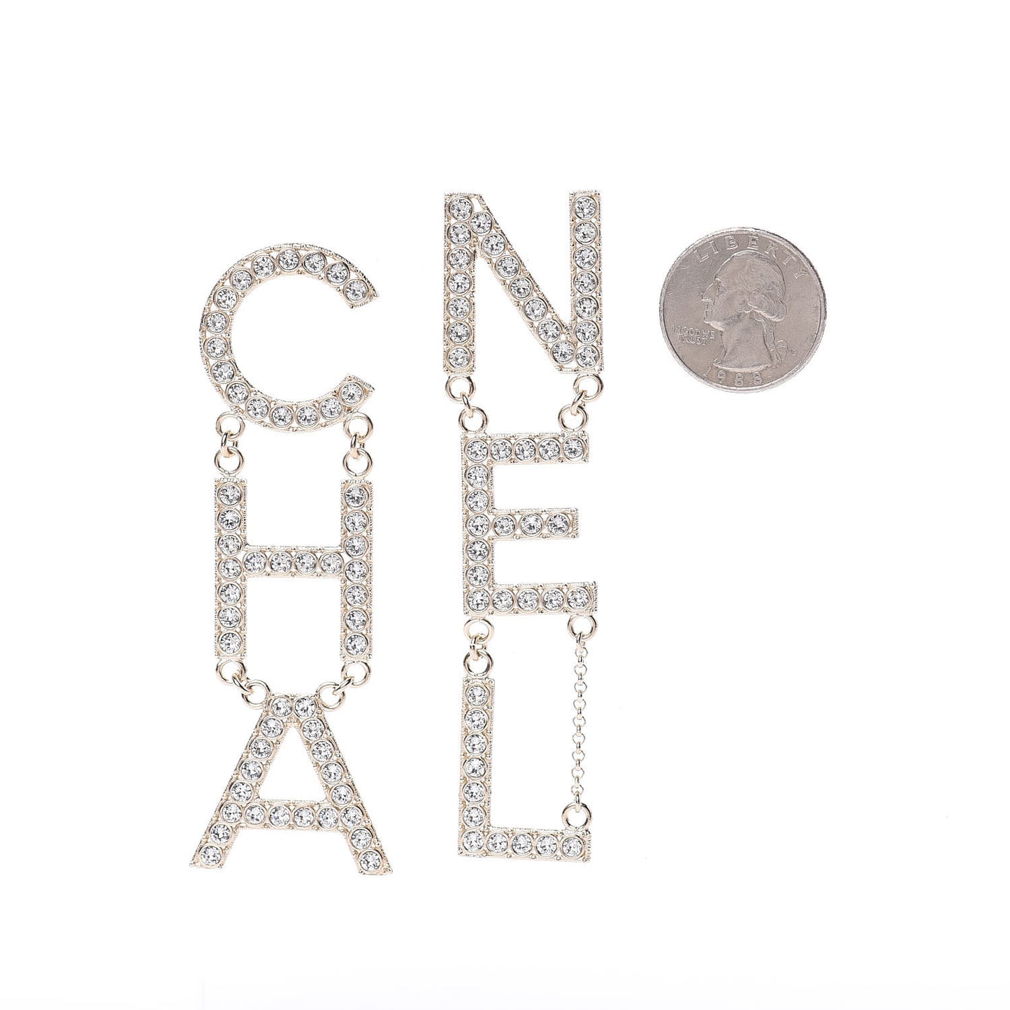 Crystal Cha-Nel Logo Drop Earrings Gold