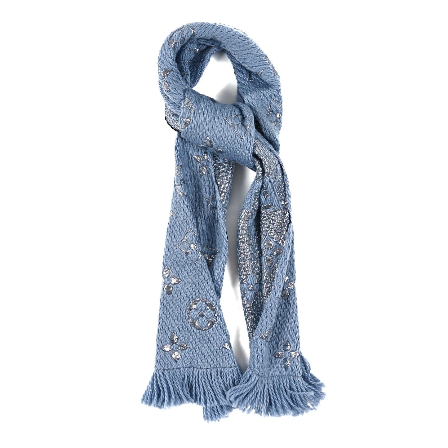 Wool Silk Logomania Shine Scarf Blue