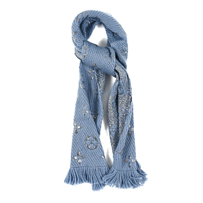 Louis Vuitton Wool Silk Logomania Shine Scarf Blue 1 of 3