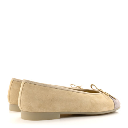Chanel Suede Cap Toe CC Ballerina Flats 36.5 Light Yellow Gray 5 of 9