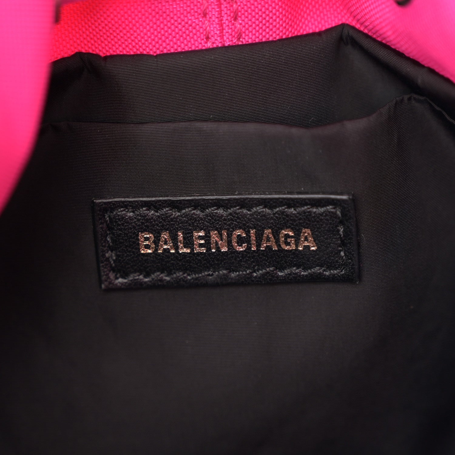 Balenciaga Recycled Sport Nylon Logo Embroidered Wheel Drawstring Bucket Bag XS Fuchsia Black 6 of 9
