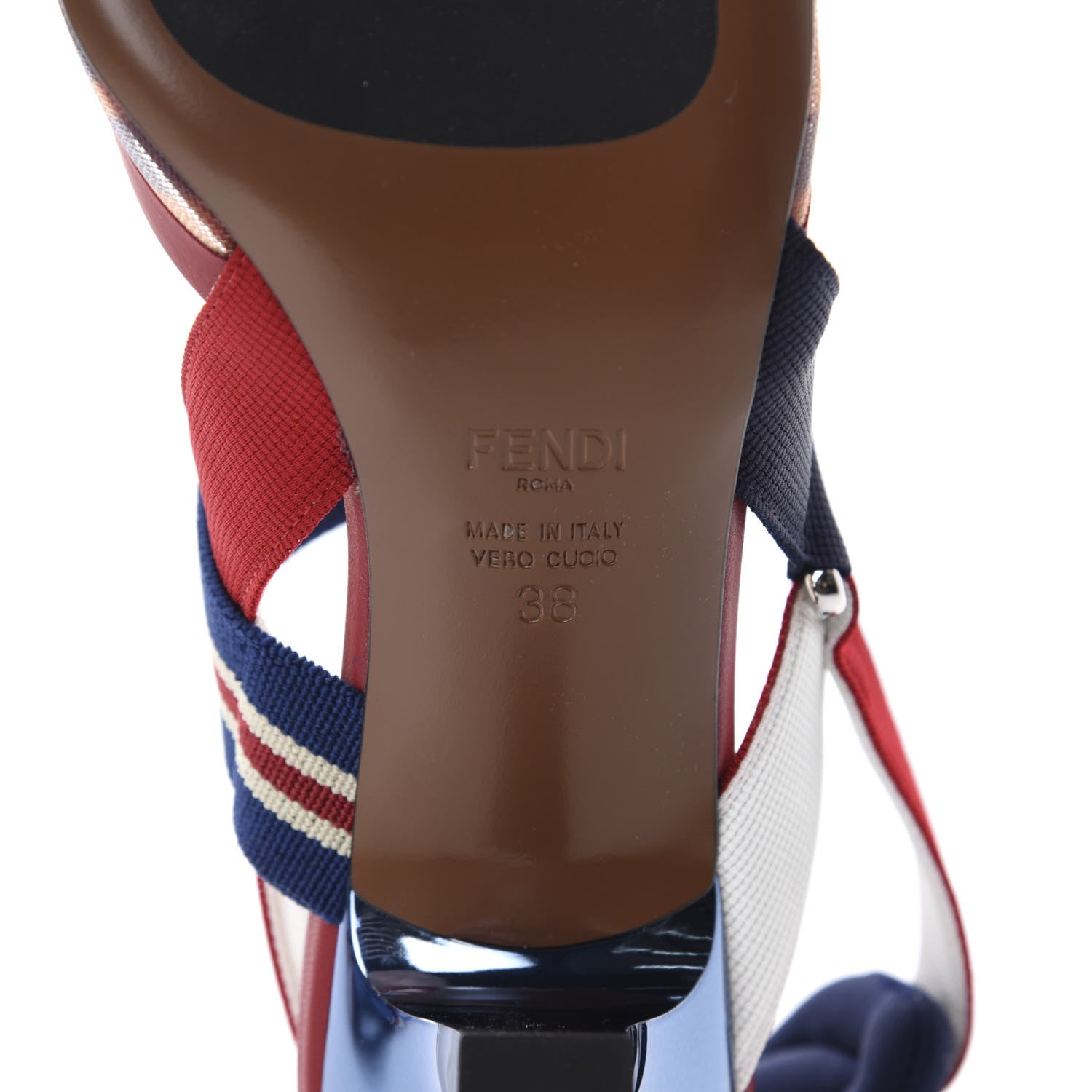 Fendi Technical Mesh FF Colibri 55mm Slingback Pumps 38 Tobacco Moro Zaffiro Ciliegia Rosso 8 of 9