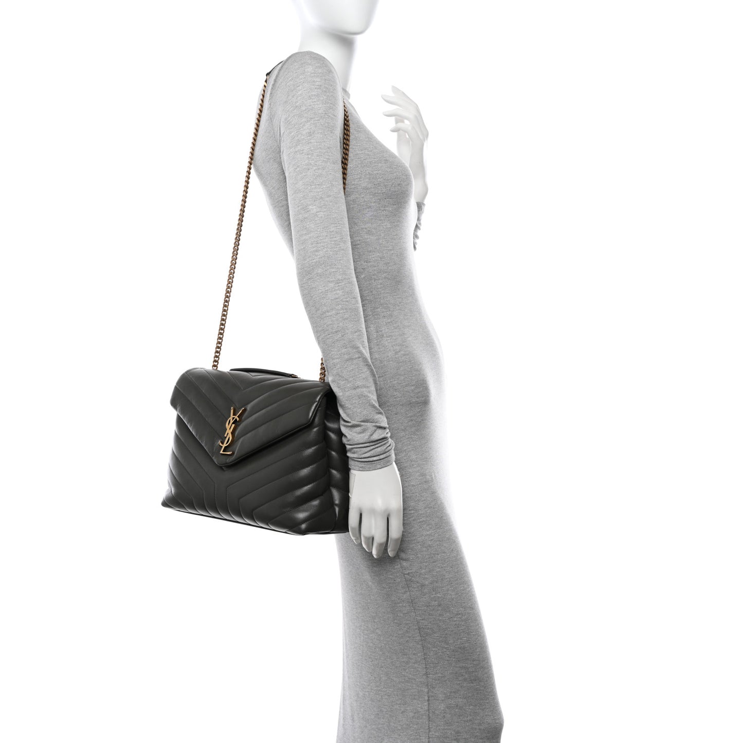 Calfskin Y Quilted Monogram Medium Loulou Chain Satchel Soil Brown