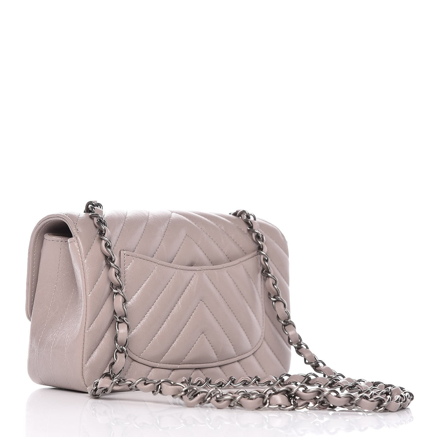 Iridescent Calfskin Chevron Quilted Mini Rectangular Flap Grey